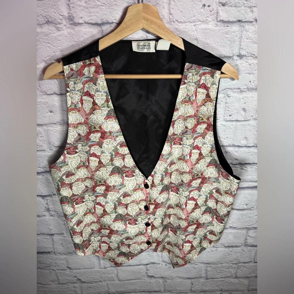 Vintage‎ Tapestry Santa Holiday Vest - Ugly Sweater Party Size Large/XLarge